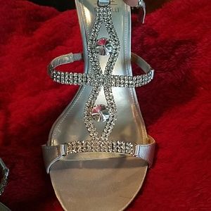 Silver  strap heel with crystals